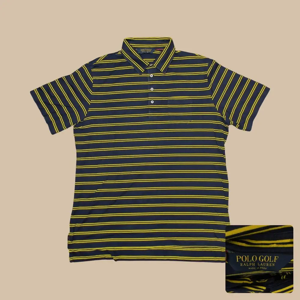 Polo Golf Ralph Lauren Vintage Y2K Striped Polo Shirt Mens XL Navy Yellow